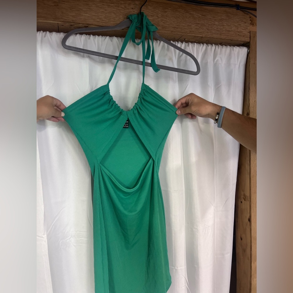 Bright green mini dress
